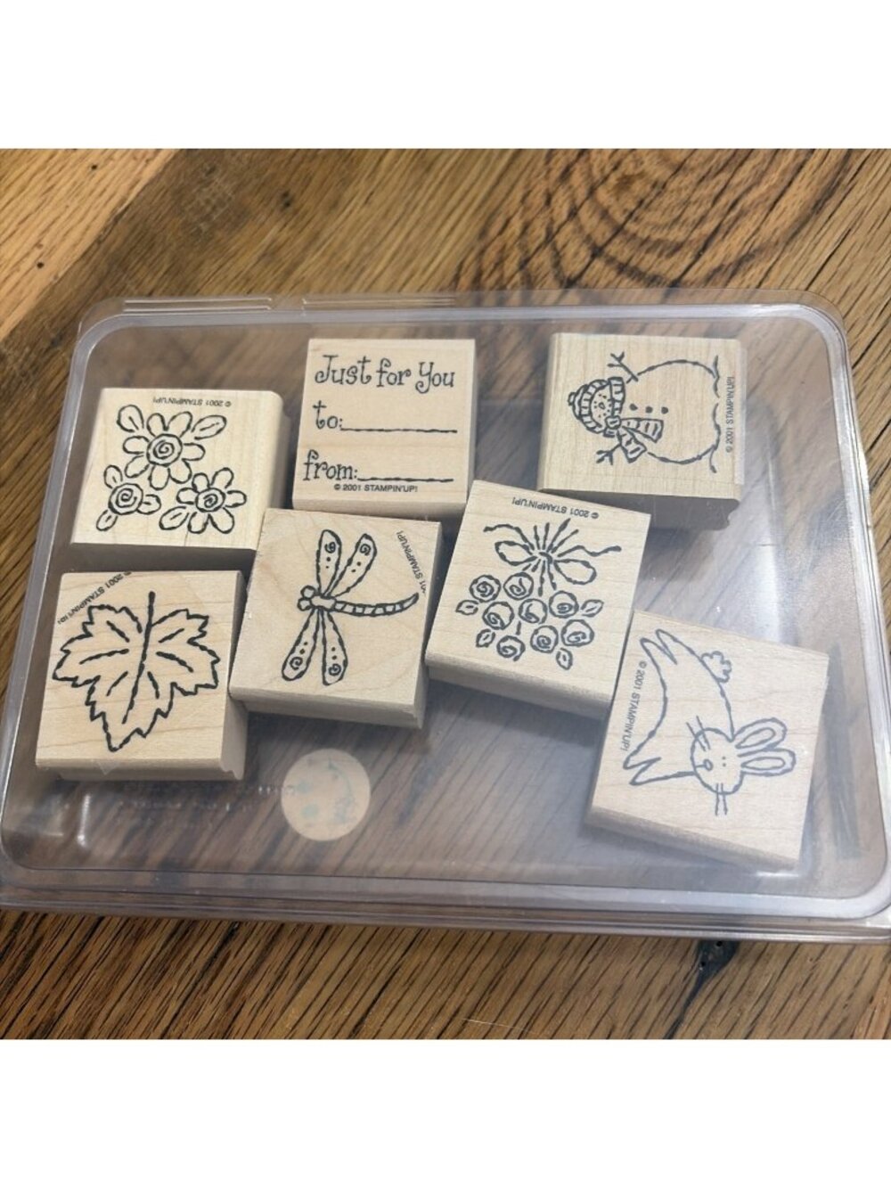 Stampin Up Wood Stamp Set 7 Square Art Tags Floral Bunny